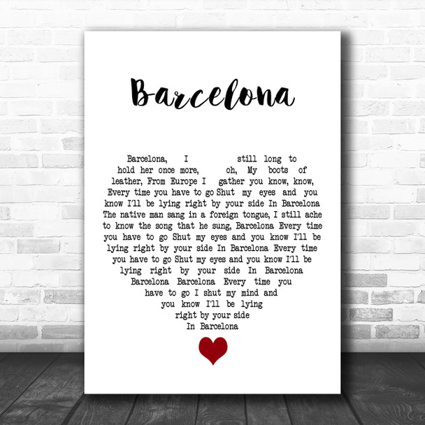 George Ezra Barcelona White Heart Decorative Wall Art Gift Song Lyric Print