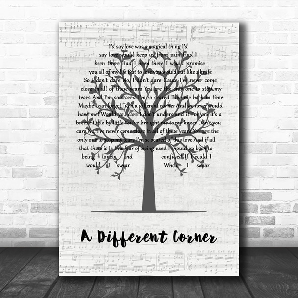 George Michael A Different Corner Music Script Tree Decorative Wall Art Gift Song Lyric Print