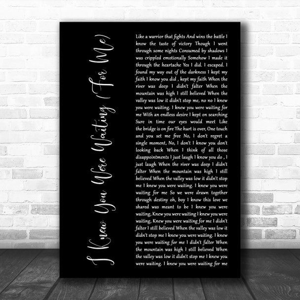 George Michael I Knew You Were Waiting (For Me) Black Script Song Lyric Print