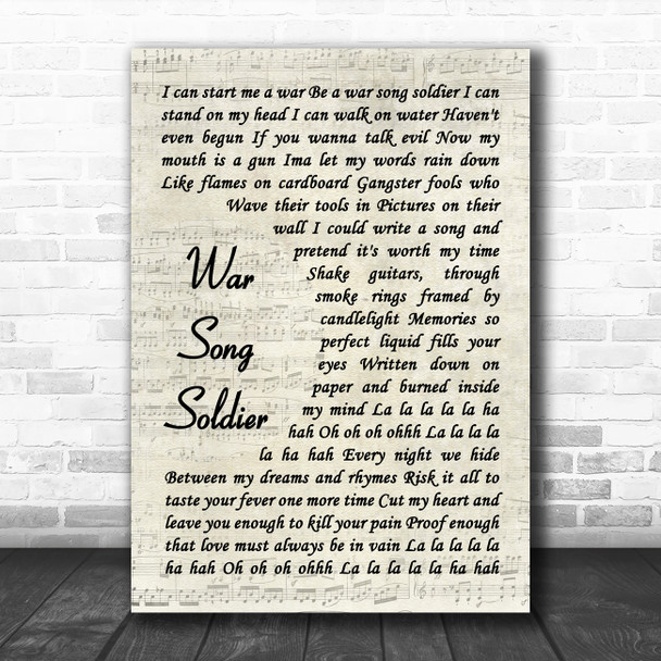 Gerry Cinnamon War Song Soldier Vintage Script Decorative Wall Art Gift Song Lyric Print