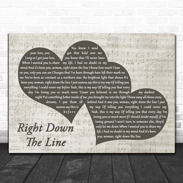 Gerry Rafferty Right Down The Line Landscape Music Script Two Hearts Wall Art Gift Song Lyric Print
