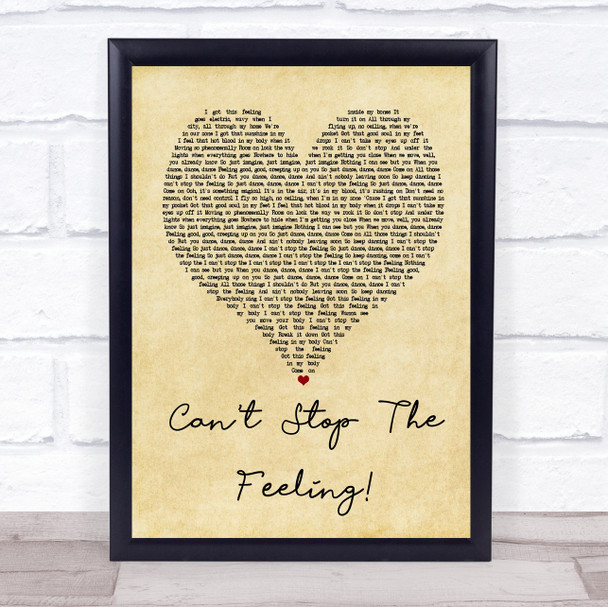 Justin Timberlake Can't Stop The Feeling! Vintage Heart Song Lyric Music Wall Art Print