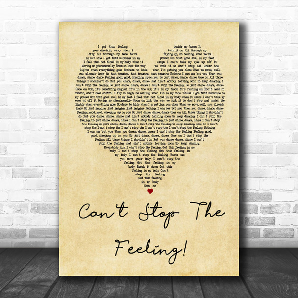 Justin Timberlake Can't Stop The Feeling! Vintage Heart Song Lyric Music Wall Art Print