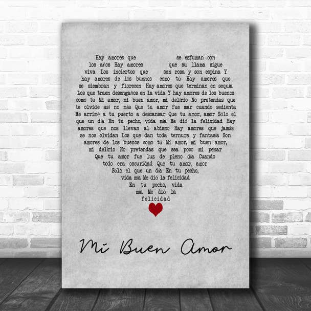 Gloria Estefan Mi Buen Amor Grey Heart Decorative Wall Art Gift Song Lyric Print