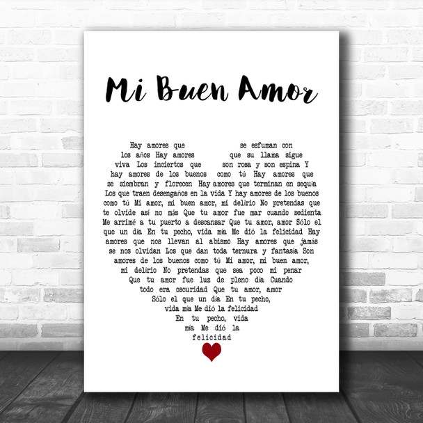 Gloria Estefan Mi Buen Amor White Heart Decorative Wall Art Gift Song Lyric Print