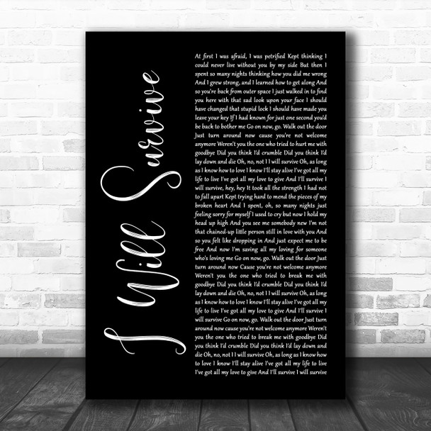 Gloria Gaynor I Will Survive Black Script Decorative Wall Art Gift Song Lyric Print