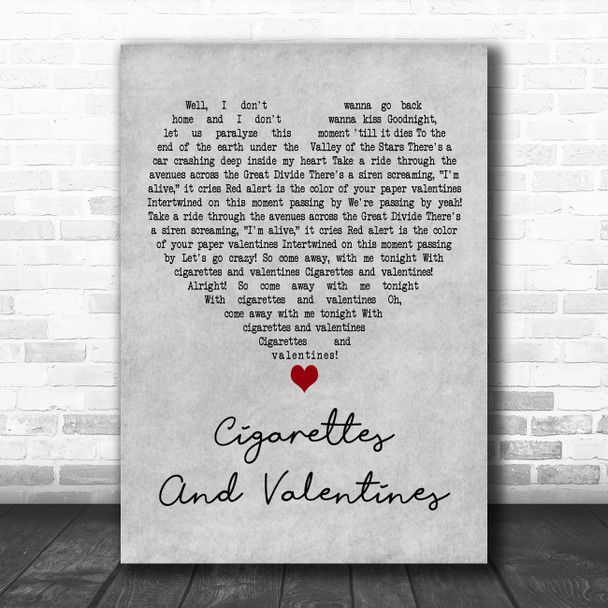 Green Day Cigarettes and Valentines Grey Heart Decorative Wall Art Gift Song Lyric Print