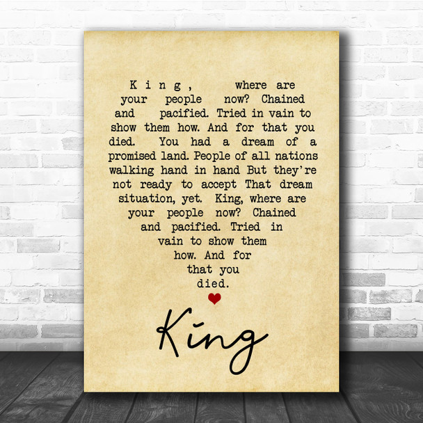 King UB40 Vintage Heart Song Lyric Music Wall Art Print
