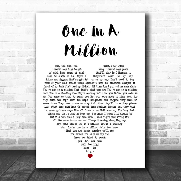 Guns N' Roses One In A Million White Heart Decorative Wall Art Gift Song Lyric Print