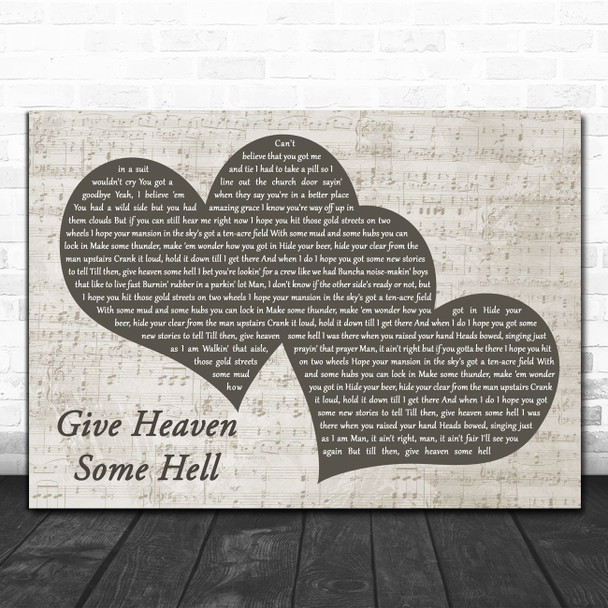 Hardy Give Heaven Some Hell Landscape Music Script Two Hearts Song Lyric Print
