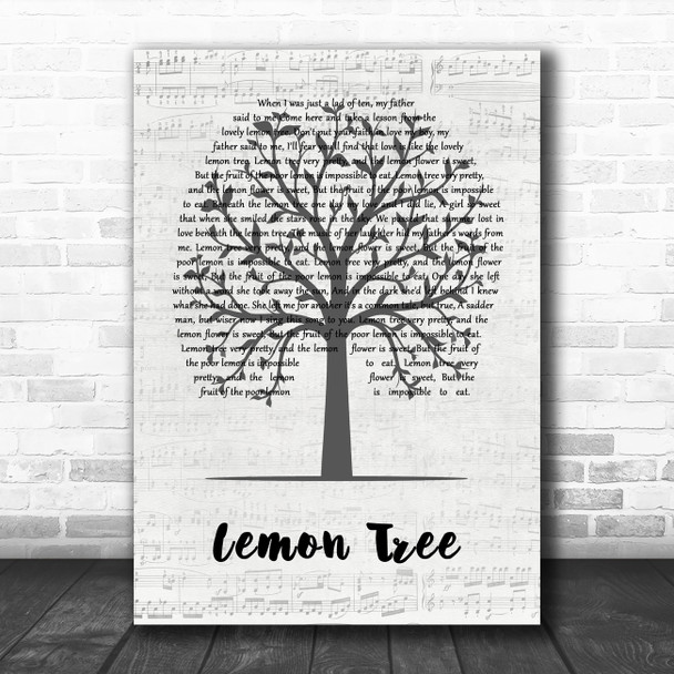 Harry Belafonte Lemon Tree Music Script Tree Decorative Wall Art Gift Song Lyric Print