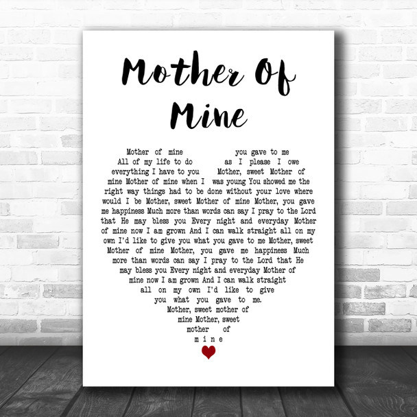 Hayley Westenra Mother Of Mine White Heart Decorative Wall Art Gift Song Lyric Print