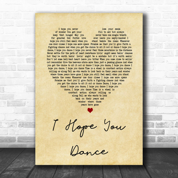 Lee Ann Womack I Hope You Dance Vintage Heart Song Lyric Music Wall Art Print
