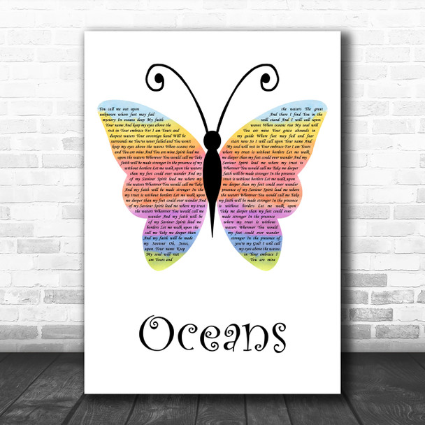 Hillsong United Oceans Rainbow Butterfly Decorative Wall Art Gift Song Lyric Print