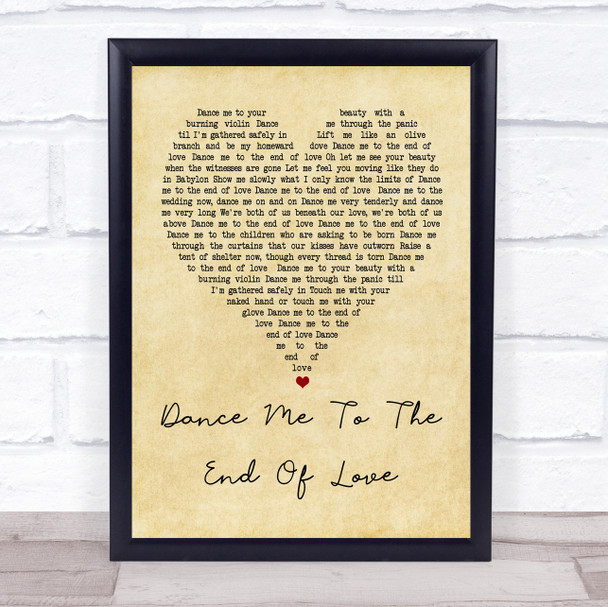 Leonard Cohen Dance Me To The End Of Love Vintage Heart Song Lyric Music Wall Art Print