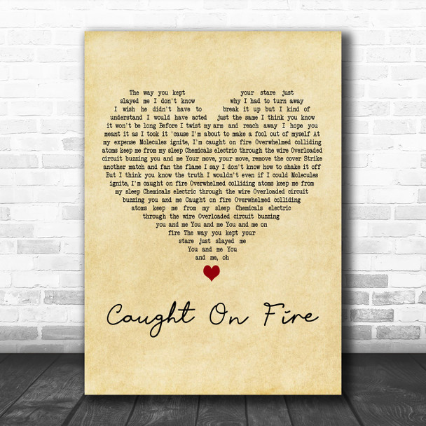 Holmes Caught On Fire Vintage Heart Decorative Wall Art Gift Song Lyric Print