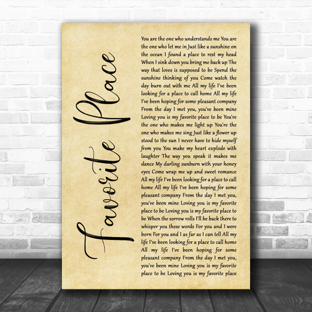 Humbear Favorite Place Rustic Script Decorative Wall Art Gift Song Lyric Print