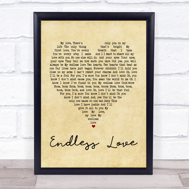 Lionel Richie & Mariah Carey Endless Love Vintage Heart Song Lyric Music Wall Art Print