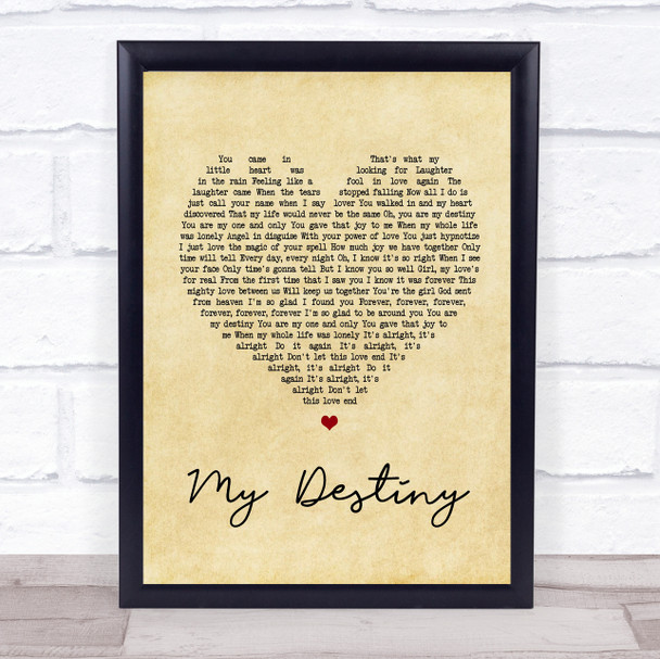 Lionel Ritchie My Destiny Vintage Heart Song Lyric Music Wall Art Print
