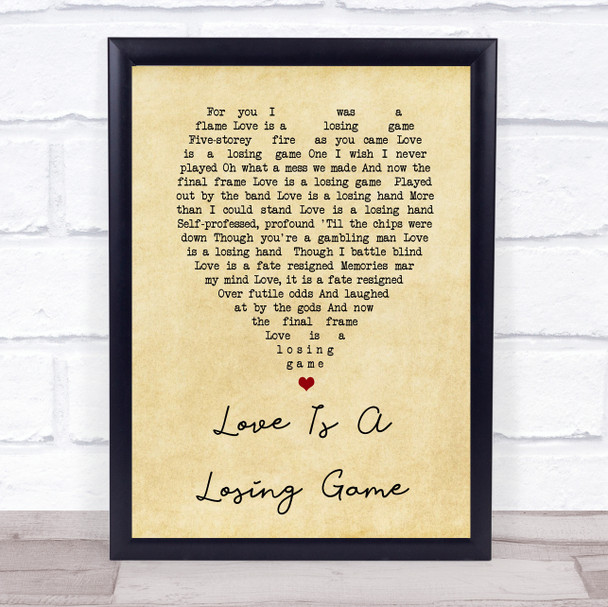 Love Is A Losing Game Amy Winehouse Vintage Heart Song Lyric Music Wall Art Print