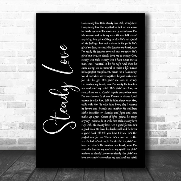 India.Arie Steady Love Black Script Decorative Wall Art Gift Song Lyric Print