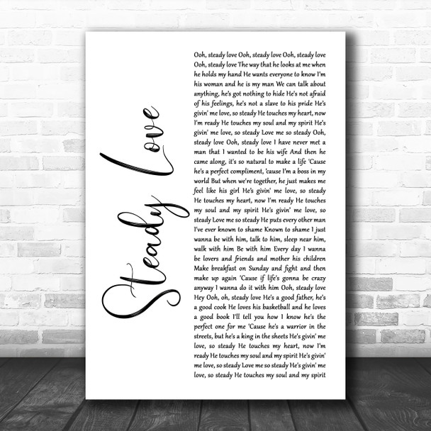 India.Arie Steady Love White Script Decorative Wall Art Gift Song Lyric Print