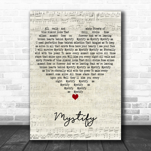 INXS Mystify Script Heart Decorative Wall Art Gift Song Lyric Print