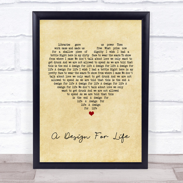 Manic Street Preachers A Design For Life Vintage Heart Song Lyric Music Wall Art Print