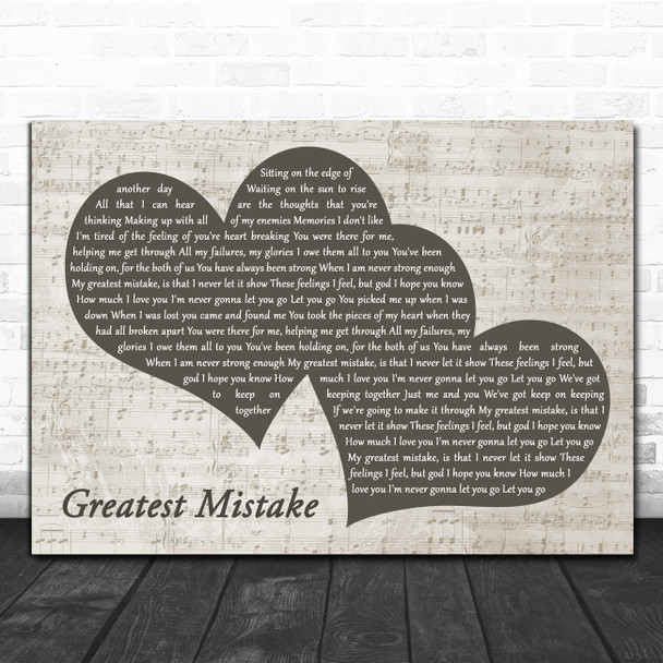 Jack Savoretti Greatest Mistake Landscape Music Script Two Hearts Wall Art Gift Song Lyric Print