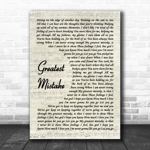 Jack Savoretti Greatest Mistake Vintage Script Decorative Wall Art Gift Song Lyric Print