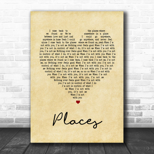 Martin Solveig Places Vintage Heart Song Lyric Music Wall Art Print