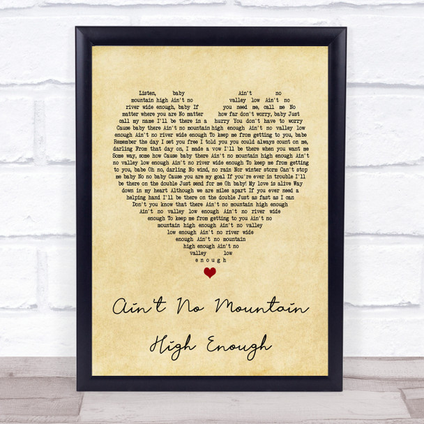 Marvin Gaye Ain't No Mountain High Enough Vintage Heart Song Lyric Music Wall Art Print