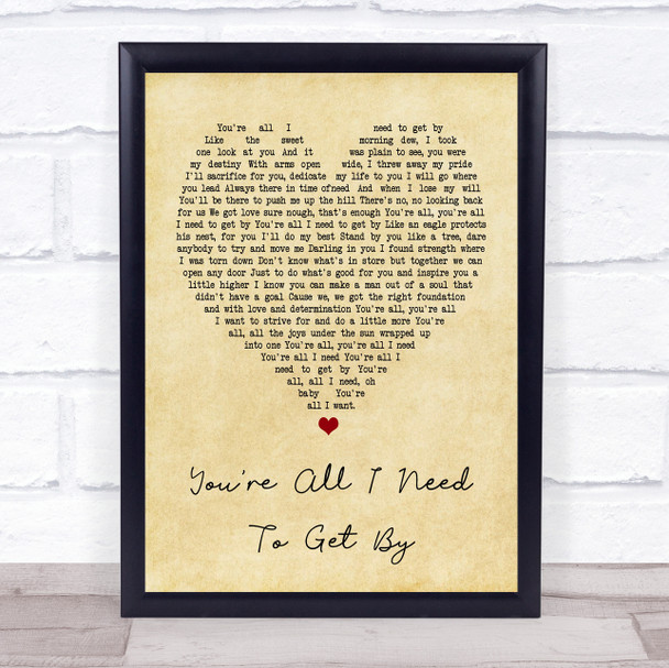 Marvin Gaye You're All I Need To Get By Vintage Heart Song Lyric Music Wall Art Print