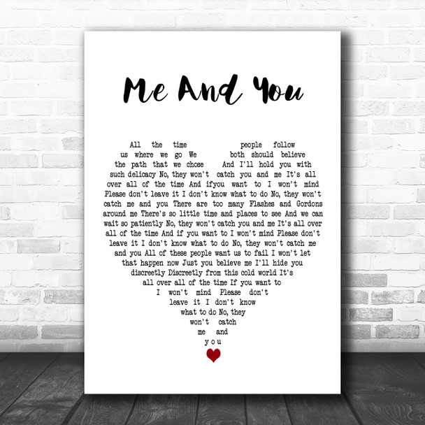 Jake Bugg Me And You White Heart Decorative Wall Art Gift Song Lyric Print