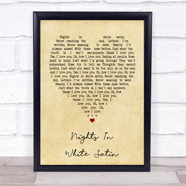 Moody Blues Nights In White Satin Vintage Heart Song Lyric Music Wall Art Print