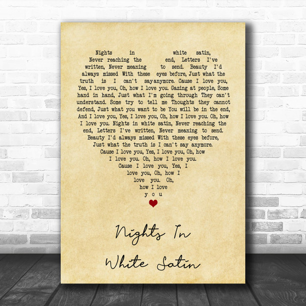 Moody Blues Nights In White Satin Vintage Heart Song Lyric Music Wall Art Print