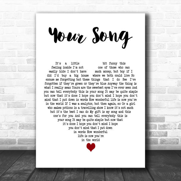 Janet Devlin Your Song White Heart Decorative Wall Art Gift Song Lyric Print