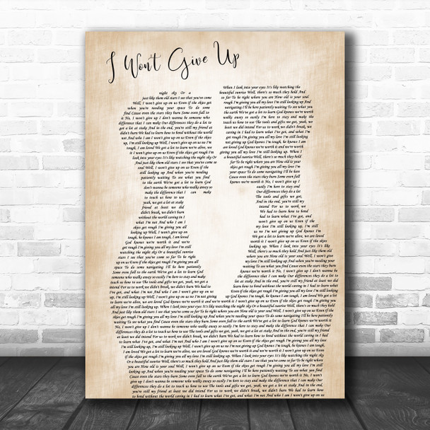 Jason Mraz I Won't Give Up Two Men Gay Couple Wedding Decorative Gift Song Lyric Print
