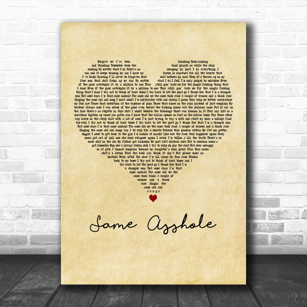 Jelly Roll Same Asshole Vintage Heart Decorative Wall Art Gift Song Lyric Print