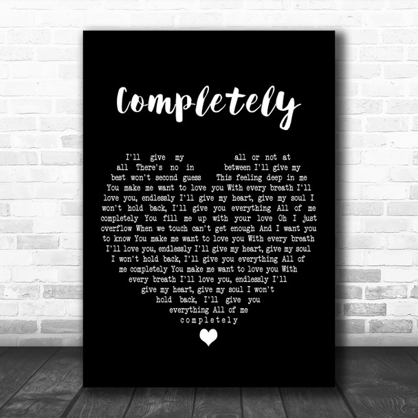 Jennifer Day Completely Black Heart Decorative Wall Art Gift Song Lyric Print