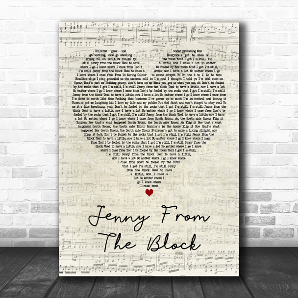 Jennifer Lopez Jenny from the Block Script Heart Decorative Wall Art Gift Song Lyric Print