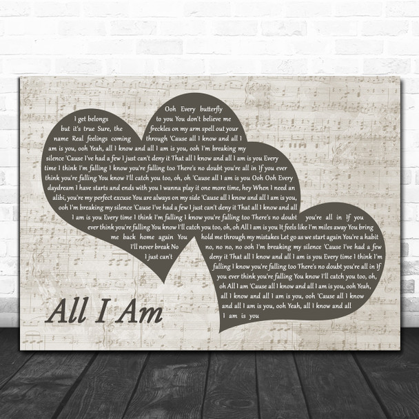 Jess Glynne All I Am Landscape Music Script Two Hearts Decorative Gift Song Lyric Print