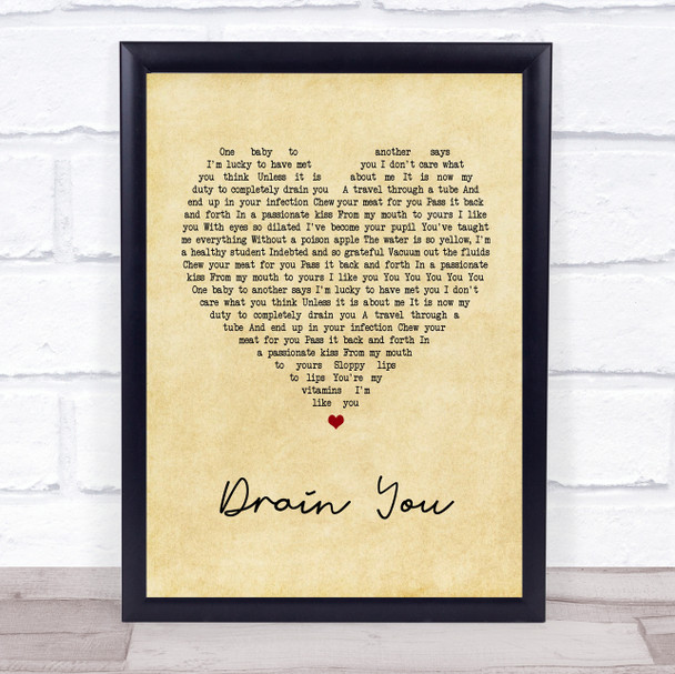 Nirvana Drain You Vintage Heart Song Lyric Music Wall Art Print