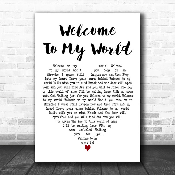 Jim Reeves Welcome To My World White Heart Decorative Wall Art Gift Song Lyric Print