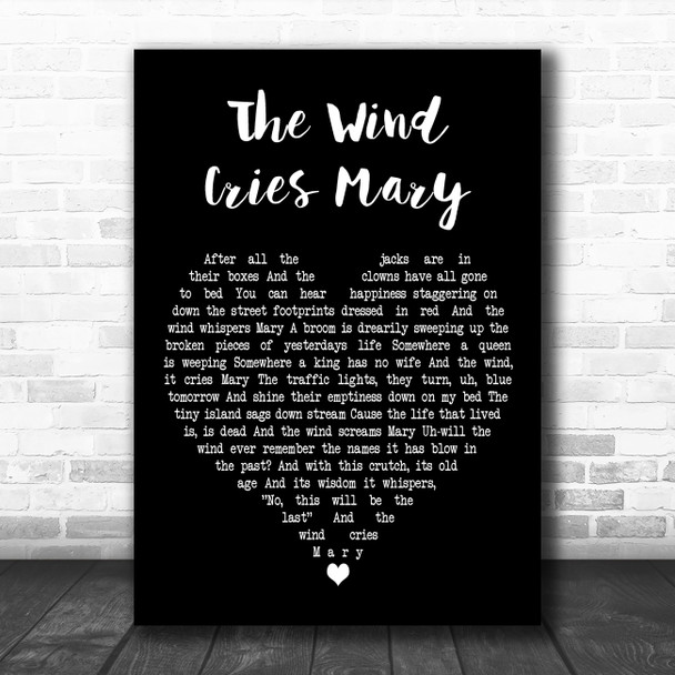 Jimi Hendrix The Wind Cries Mary Black Heart Decorative Wall Art Gift Song Lyric Print