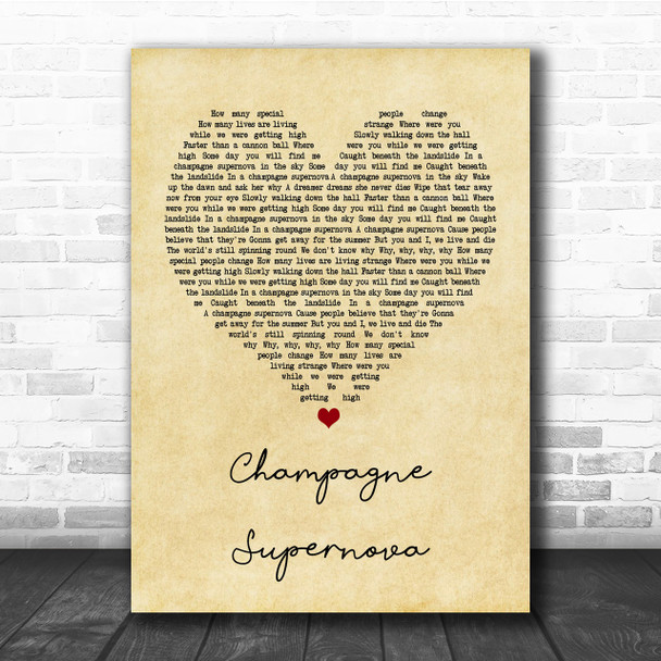 Oasis Champagne Supernova Vintage Heart Song Lyric Music Wall Art Print