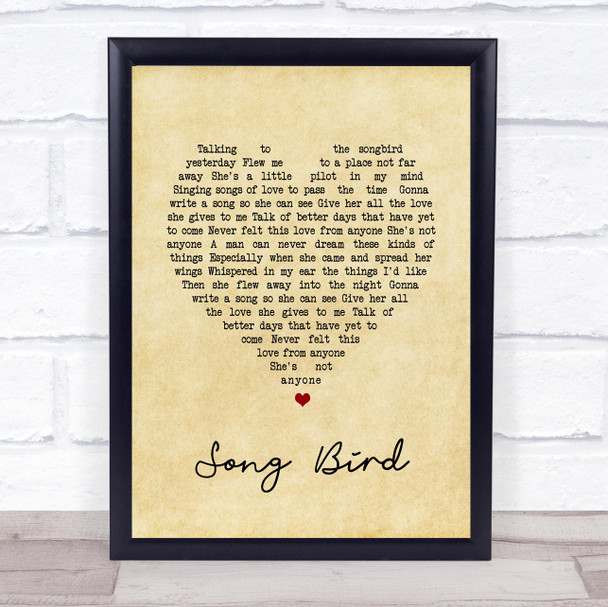 Oasis Song Bird Vintage Heart Song Lyric Music Wall Art Print