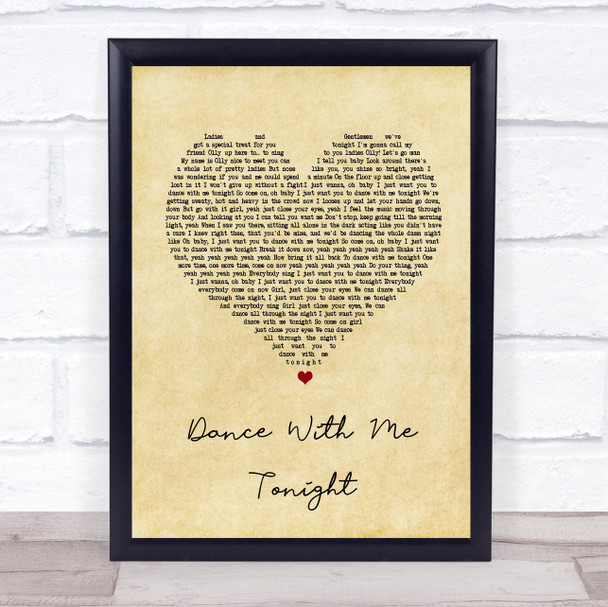 Olly Murs Dance With Me Tonight Vintage Heart Song Lyric Music Wall Art Print Olly Murs Dance With Me Tonight Vintage Heart Song Lyric Music Wall Art Print