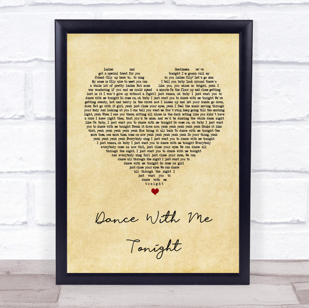 Olly Murs Dance With Me Tonight Vintage Heart Song Lyric Music Wall Art Print