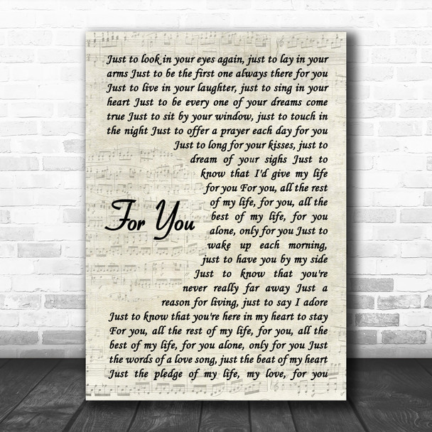 John Denver For You Vintage Script Decorative Wall Art Gift Song Lyric Print